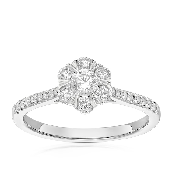 Engagement Ring Origin Platinum Flower Shaped Halo 0.50ct Di