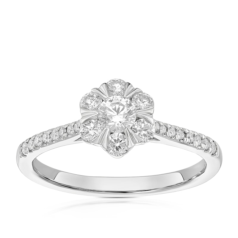 Main Image 1 of Engagement Ring Origin Platinum Flower Shaped Halo 0.50ct Diamond Ring