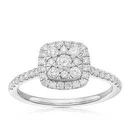 Engagement Ring 9ct White Gold Cushion Cluster 0.50ct Diamond Ring