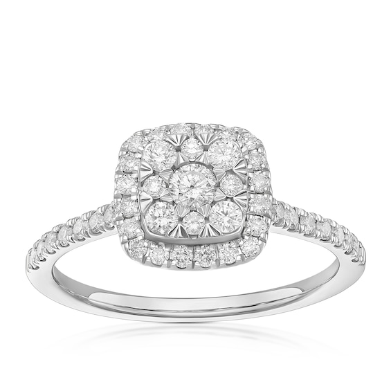 Engagement Ring 9ct White Gold Cushion Cluster 0.50ct Diamon