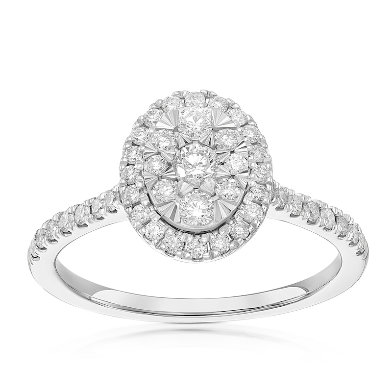 Main Image 1 of Engagement Ring 9ct White Gold Oval Cluster 0.50ct Diamond Ring