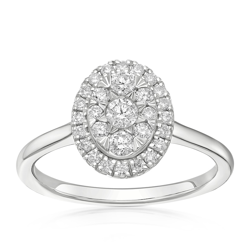 Main Image 1 of Engagement Ring 9ct White Gold Oval Cluster 0.40ct Diamond Ring