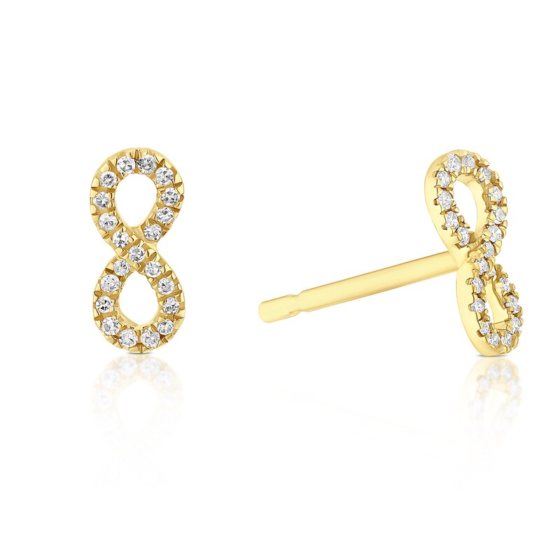 Main Image 1 of 9ct Yellow Gold Diamond Infinity Stud Earrings