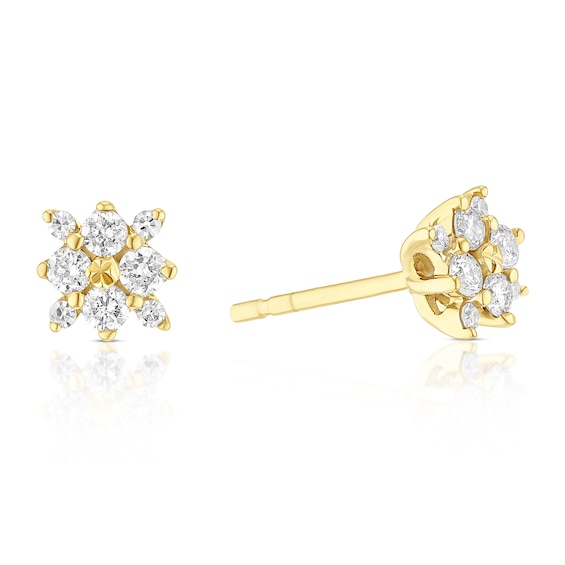 9ct Yellow Gold 4mm 0.25ct Diamond Flower Shaped Stud Earrin