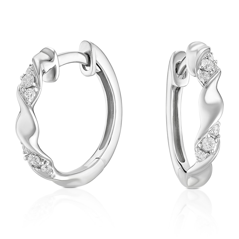 Main Image 1 of Sterling Silver 0.12ct Diamond Twist Hoop Earrings