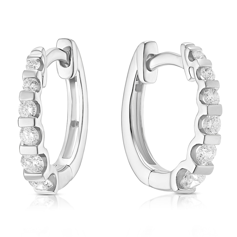 Main Image 1 of 9ct White Gold 0.33ct Diamond Bar Hoop Earrings