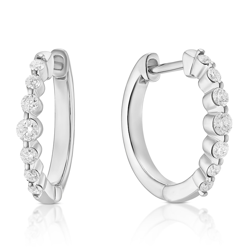Main Image 1 of 9ct White Gold 15mm 0.25ct Diamond Graduated Hoop Earrings