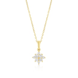 9ct Yellow Gold 18" 0.20ct Diamond Flower Shaped Pendant