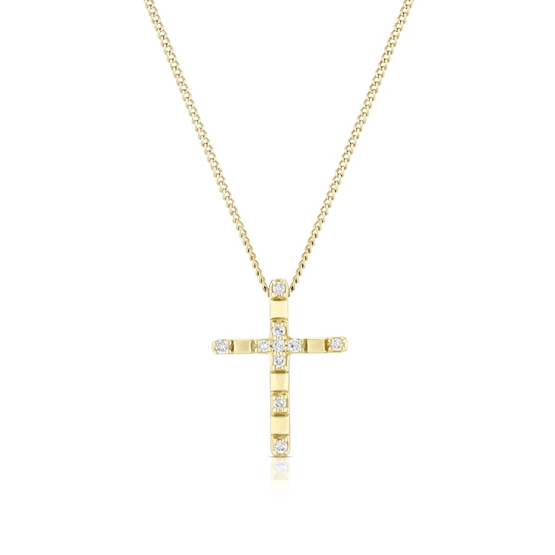 Main Image 1 of 9ct Yellow Gold 18" Diamond Cross Pendant