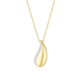 9ct Yellow Gold 18" Diamond Teardrop Shaped Pendant