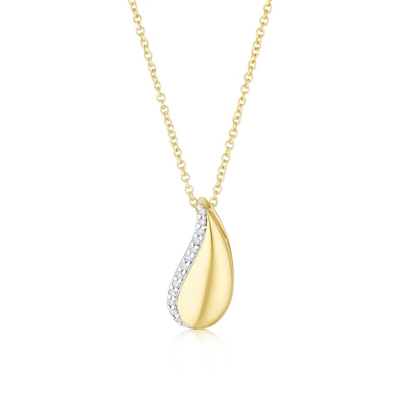 9ct Yellow Gold 18 Diamond Teardrop Shaped Pendant