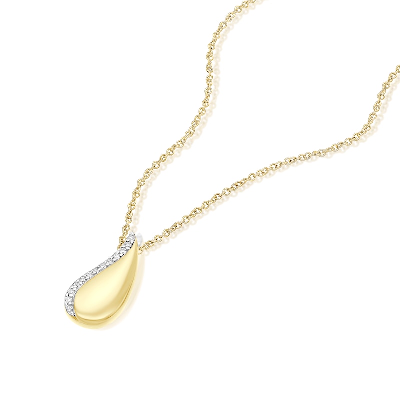 Main Image 2 of 9ct Yellow Gold 18" Diamond Teardrop Shaped Pendant