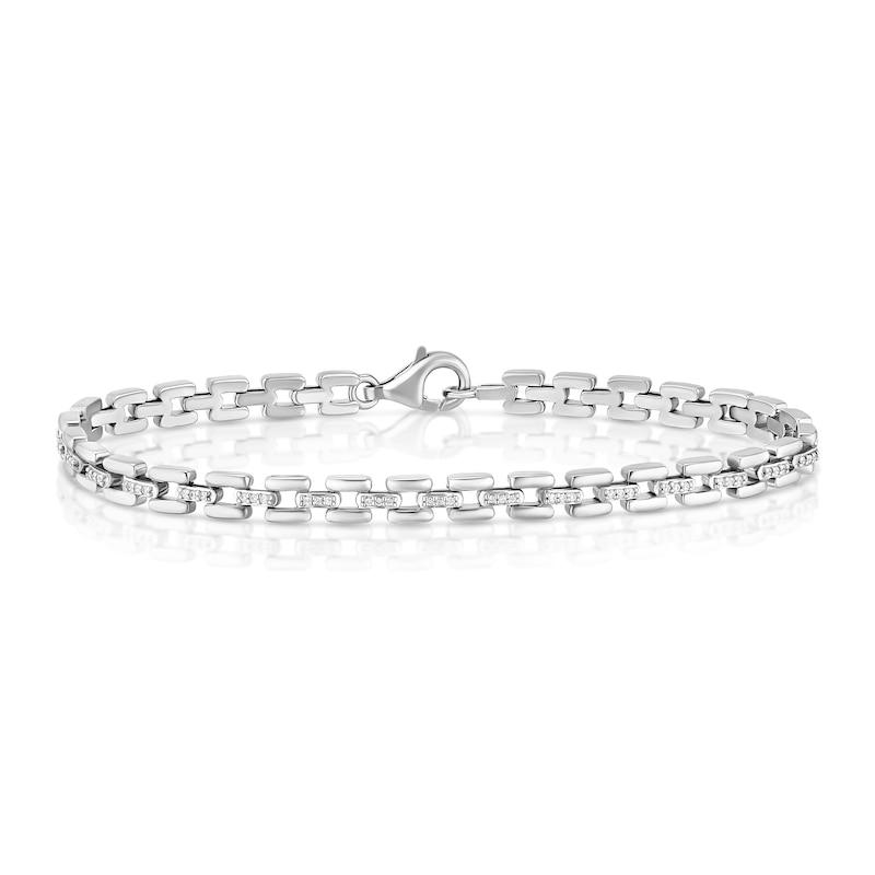 Main Image 1 of Sterling Silver 0.30ct Diamond Panther Link Bracelet