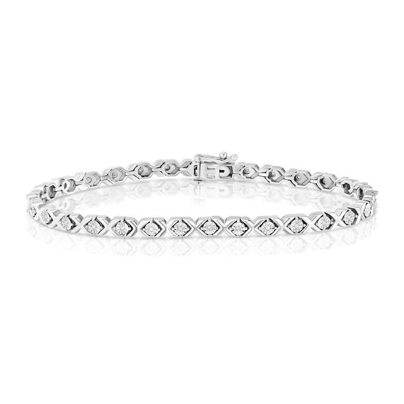 Main Image 1 of Sterling Silver 0.10ct Diamond Illusion Kiss Tennis Bracelet