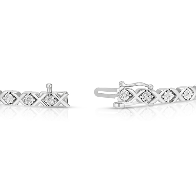 Main Image 3 of Sterling Silver 0.10ct Diamond Illusion Kiss Tennis Bracelet