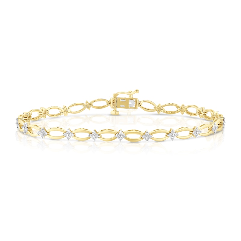 Main Image 1 of 9ct Yellow Gold 0.50ct Diamond Clover Station Link Line Bracelet
