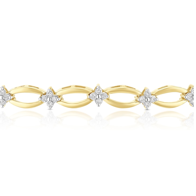 Main Image 2 of 9ct Yellow Gold 0.50ct Diamond Clover Station Link Line Bracelet
