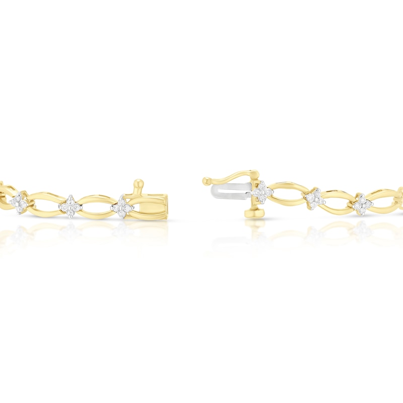 Main Image 3 of 9ct Yellow Gold 0.50ct Diamond Clover Station Link Line Bracelet