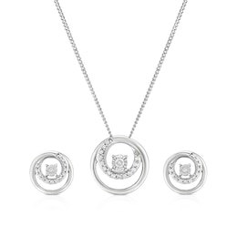 Sterling Silver 0.15ct Diamond Open Circle Pendant & Earring Set