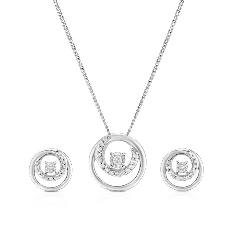 Main Image 1 of Sterling Silver 0.15ct Diamond Open Circle Pendant & Earring Set