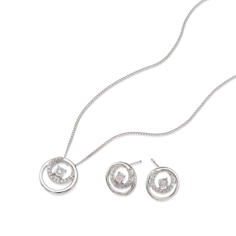 Main Image 2 of Sterling Silver 0.15ct Diamond Open Circle Pendant & Earring Set