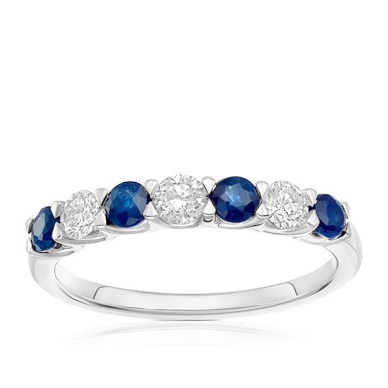 9ct White Gold Sapphire and 0.33ct Diamond 7-Stone Ring