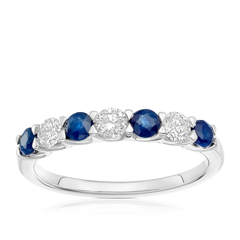 Main Image 1 of 9ct White Gold Sapphire & 0.33ct Diamond 7-Stone Ring