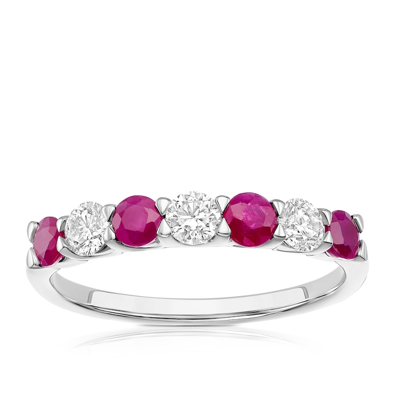 Main Image 1 of 9ct White Gold Ruby & 0.33ct Diamond 7-Stone Ring
