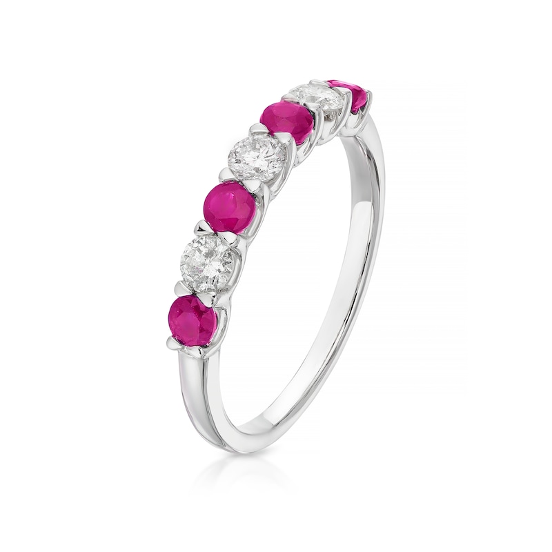 Main Image 2 of 9ct White Gold Ruby & 0.33ct Diamond 7-Stone Ring