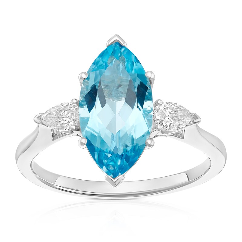 Main Image 1 of 9ct White Gold Topaz 0.18ct Diamond Marquise & Pear Shaped Ring