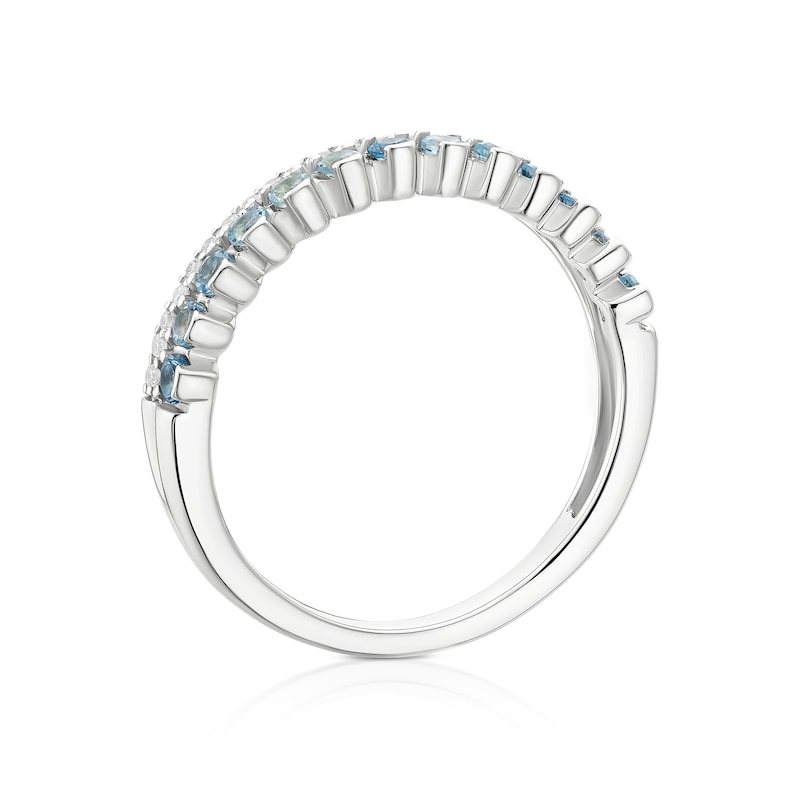 Main Image 2 of 9ct White Gold Aquamarine & 0.10ct Diamond Two Row Ring