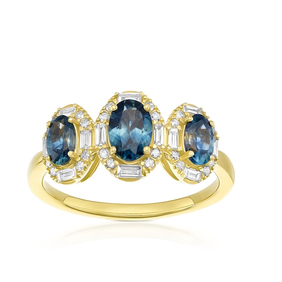 9ct Yellow Gold Montana Blue Sapphire and 0.25ct Diamond Tri