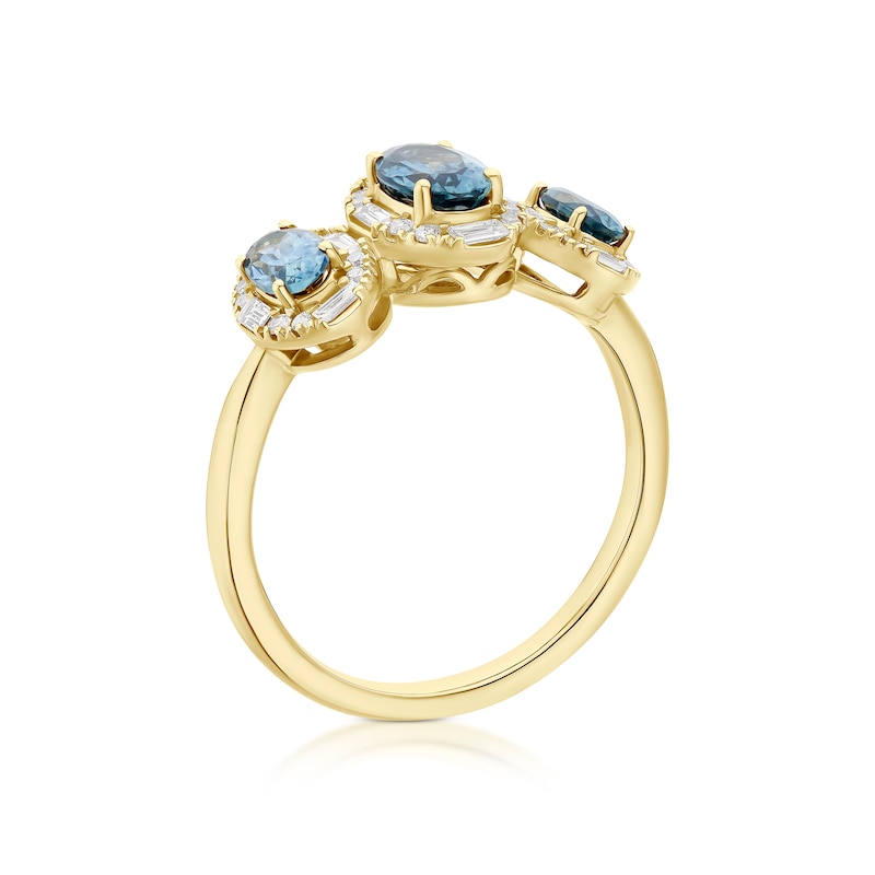 Main Image 3 of 9ct Yellow Gold Montana Blue Sapphire & 0.25ct Diamond Trilogy Ring