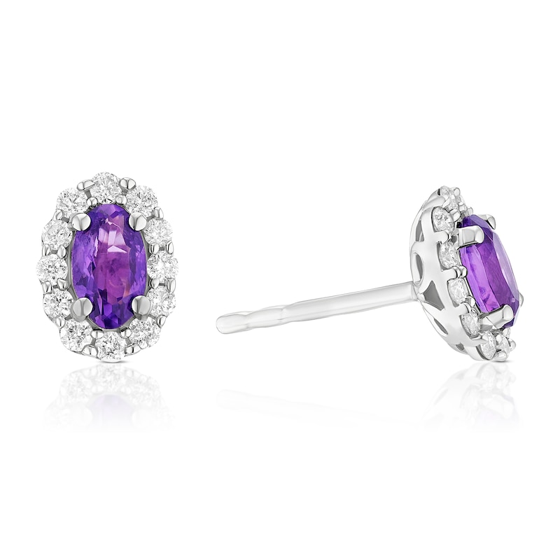 Main Image 1 of 9ct White Gold Amethyst & 0.20ct Diamond Halo Earrings