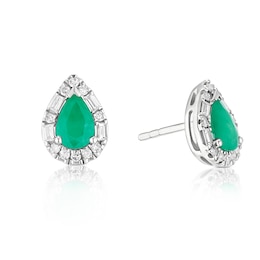 9ct White Gold Emerald & 0.20ct Diamond Halo Ring