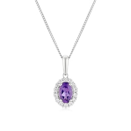 9ct White Gold Amethyst & 0.15ct Diamond Halo Pendant