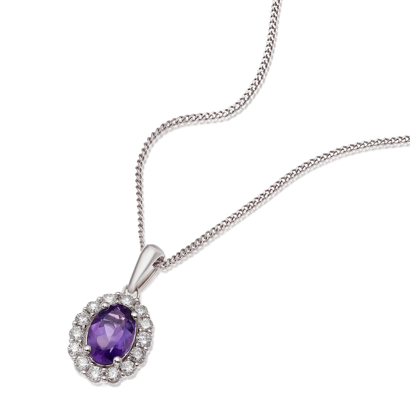 Main Image 2 of 9ct White Gold Amethyst & 0.15ct Diamond Halo Pendant
