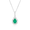 Thumbnail Image 1 of 9ct White Gold Emerald 0.15ct Diamond Pear Shaped Halo Pendant