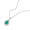 Thumbnail Image 2 of 9ct White Gold Emerald 0.15ct Diamond Pear Shaped Halo Pendant