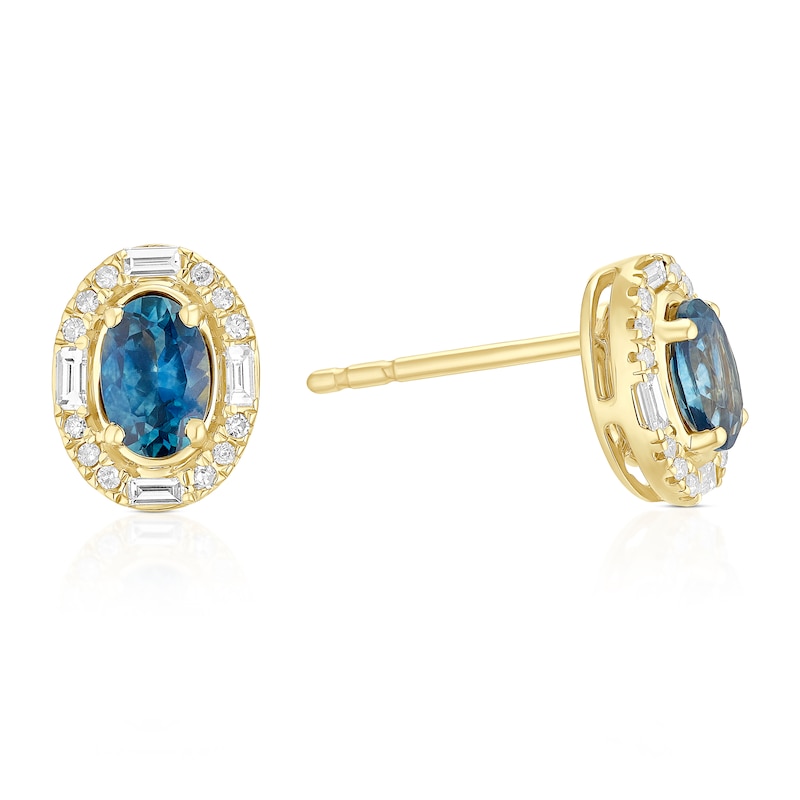 Main Image 1 of 9ct Yellow Gold Montana Blue Sapphire & 0.15ct Diamond Oval Stud Earrings