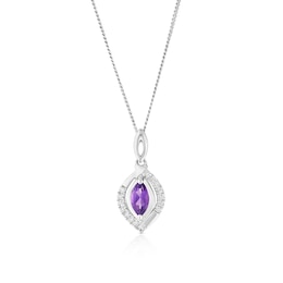 9ct White Gold 18" Amethyst & Diamond Pendant