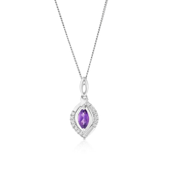9ct White Gold 18 Amethyst and Diamond Pendant