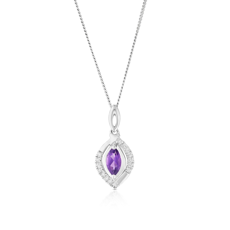 Main Image 1 of 9ct White Gold 18" Amethyst & Diamond Pendant