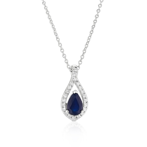 9ct White Gold 18 Sapphire 0.10ct Diamond Halo Pendant