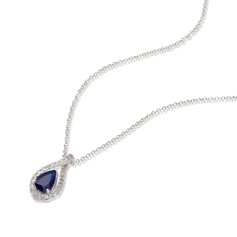 Main Image 2 of 9ct White Gold 18" Sapphire 0.10ct Diamond Halo Pendant
