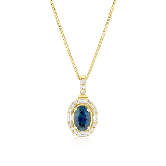 9ct Yellow Gold Montana Blue Sapphire and 0.10ct Diamond Ova