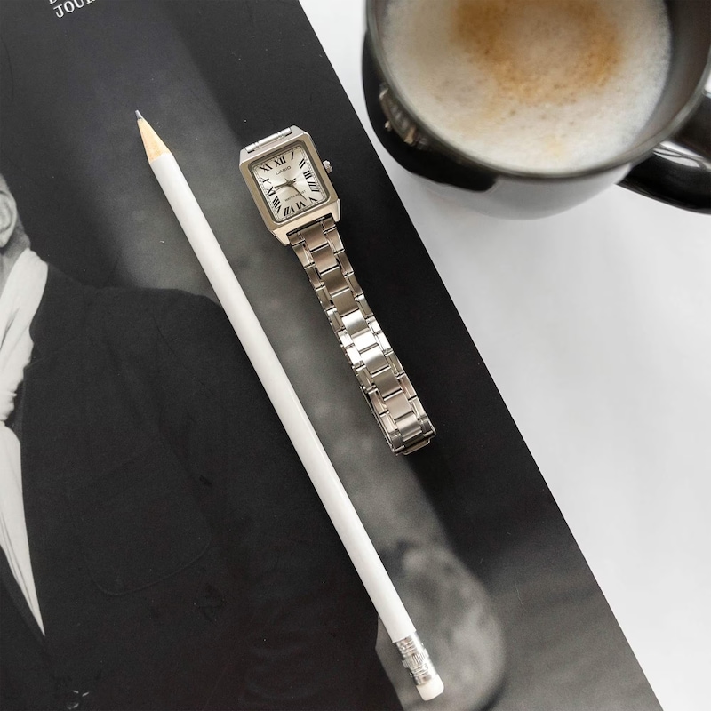 Main Image 3 of Casio LTP-B150D-7BEF Classic Analogue Rectangular White Dial & Stainless Steel Watch