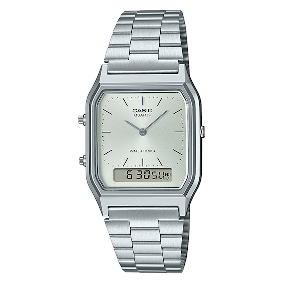 Unisex Casio Collection Aq-230A-7Amqyes Silver Digital Dial Stainless Steel Watch