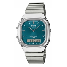 Casio AQ-240E-3AVEF Vintage Blue Square Dial Silver-Tone Bracelet Watch