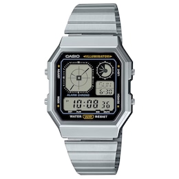 Casio A130WE-1AEF Retro Vintage Black Square Dial & Stainless Steel  Watch